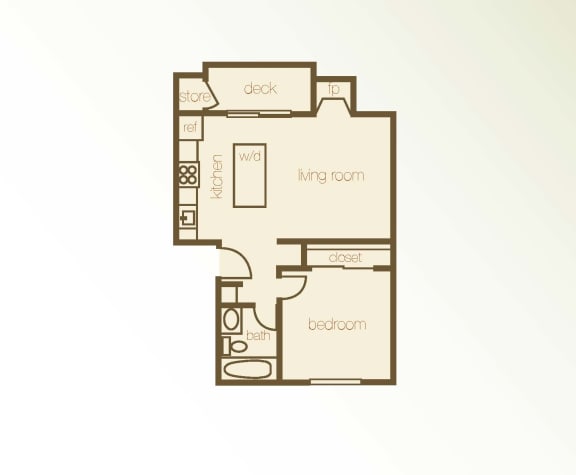 Floor Plan  1Bed 1Bath floor plan at Whispering Brook Apartments, Washington,98198